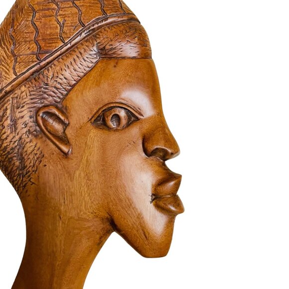 Hand-Carved African Tribal Wooden Mask Wall Art Decor 16" x 7 1/2" x 2" - Picture 2 of 8